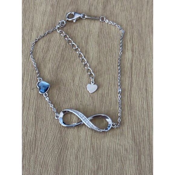 CDE Infinity Heart Birthstone Charm Link 925 Sterling Silver Adjustable Bracelet - Picture 2 of 7